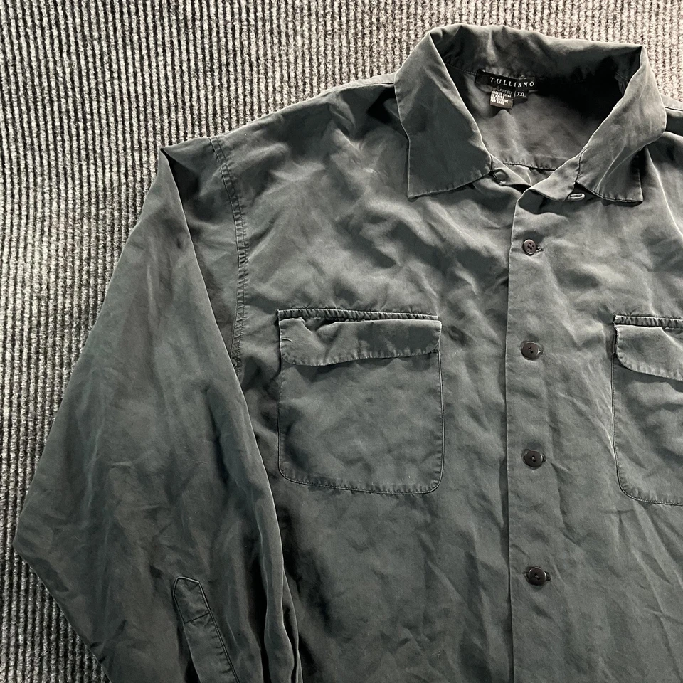 Camisa Tulliano Para Hombres 2XL Gris 100% Seda Abotonada Manga Larga Bolsillo Informal XXL Foto 4 de 4