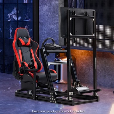 Aluminum 4080 Aluminum Racing Sim Cockpit With TV Stand & Red Seat Fit Logitech