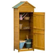 Tall Slim Wooden Garden Shed Tool Storage - 191 x 79 x 49 cm - NATURAL WOOD