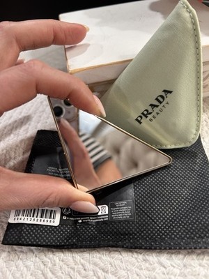 Prada Beauty Gold + Silver Folding Double Mirror Compact W/ Mint Green Pouch GWP
