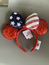 Disney Parks Minnie Mouse Americana Sequined Ear Headband with Bow - USA NWT  s