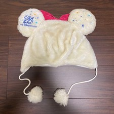 Tokyo Disney 25th Mickey Ear Hat Fuzzy Fur Minnie Red Ribbon Used