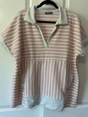 HEIMISH Short Sleeve Textured Collar Tunic Pullover - Women s Sz SM - Pink - NEW