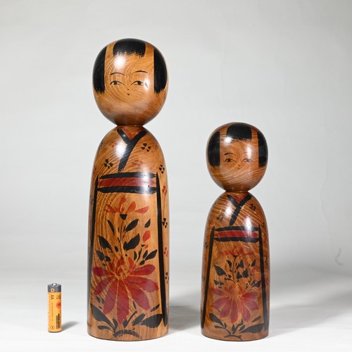 Master MASANORI ONODERA (1948-2018) Kokeshi Pair KIJIYAMA Japan, Enju Wood - 12"
