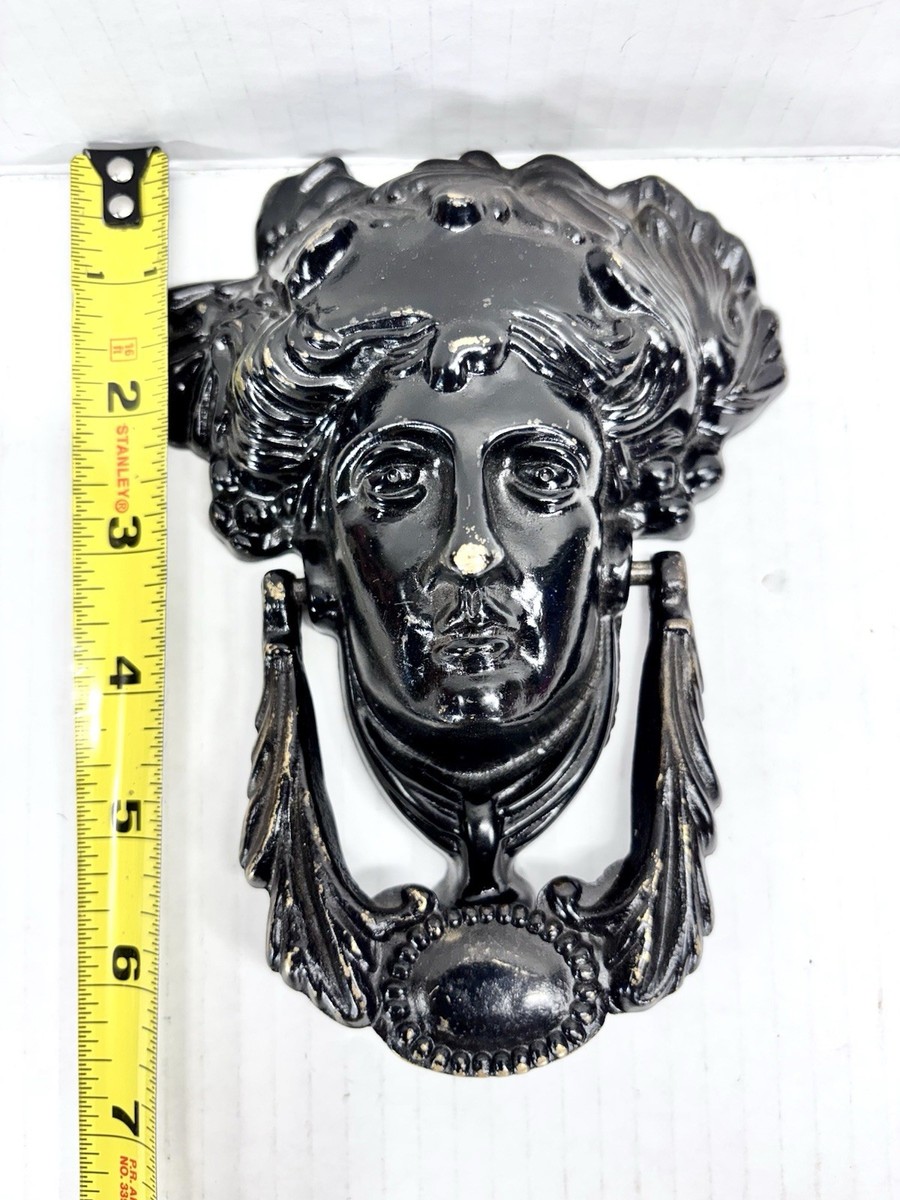 Medusa Head Door Knocker – Stone Finish Resin Figurine With Iron Ring – 8.25” Tall
