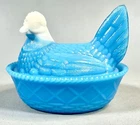 Vintage Westmoreland Nesting Blue White Slag Glass Hen Base And Lid 5.5” Basket