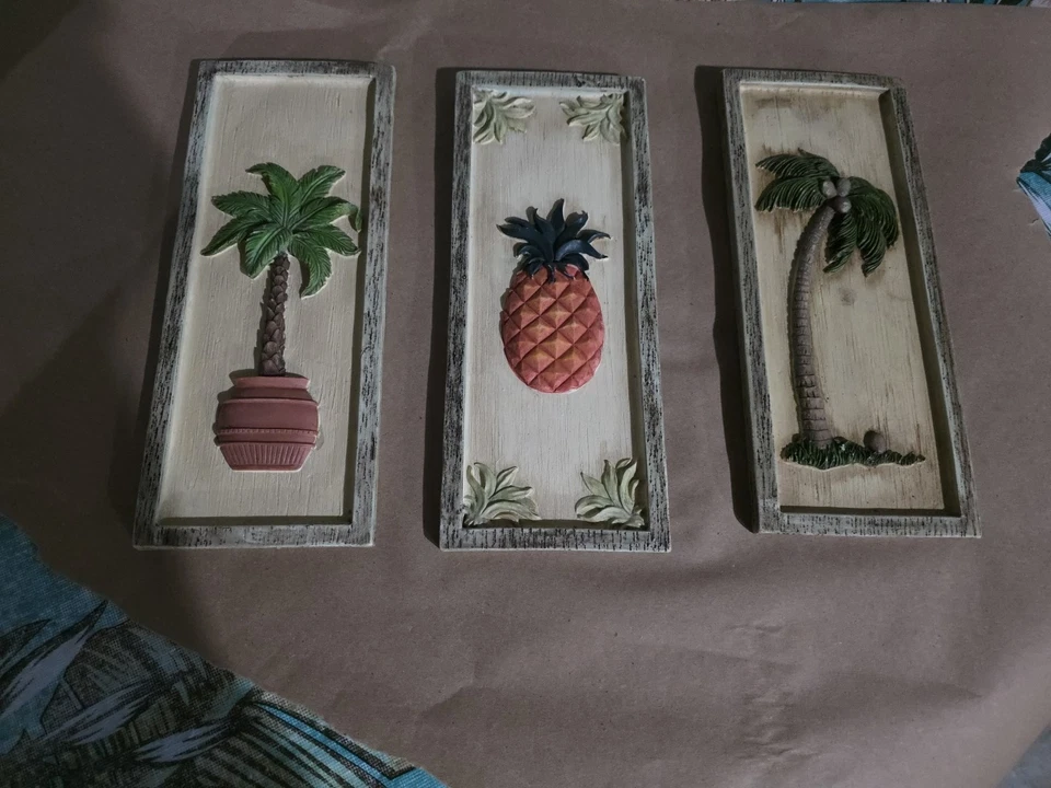 3 piezas de arte decorativas colgantes de palma y piña decoración del hogar Foto 2 de 4
