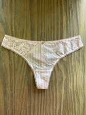 NWT Victoria's Secret Body By Victoria Pink White Stripe Lace Bow Thong Panty L