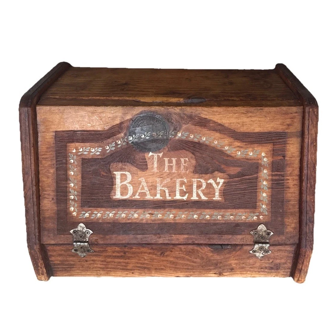 Vintage Wood Bread Box "The Bakery" Farm House Cottagecore Rustic Kitchen
