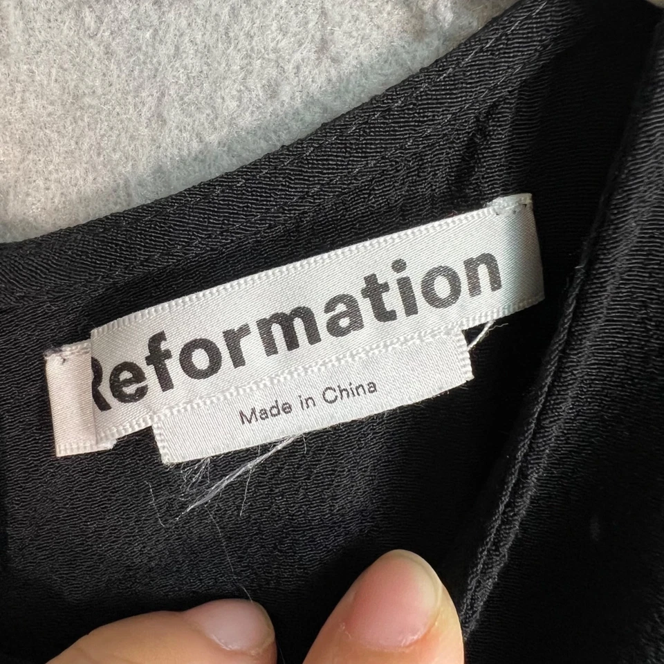 Reformation Size 0 Black Midi Dress With Cap Sleeves & Back Cutout Design - Image 3 of 4
