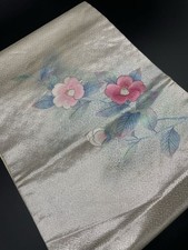 Kimono Konjaku Club Luxury Pure Silk Obi Gray Silver Thread Embroidery Japan