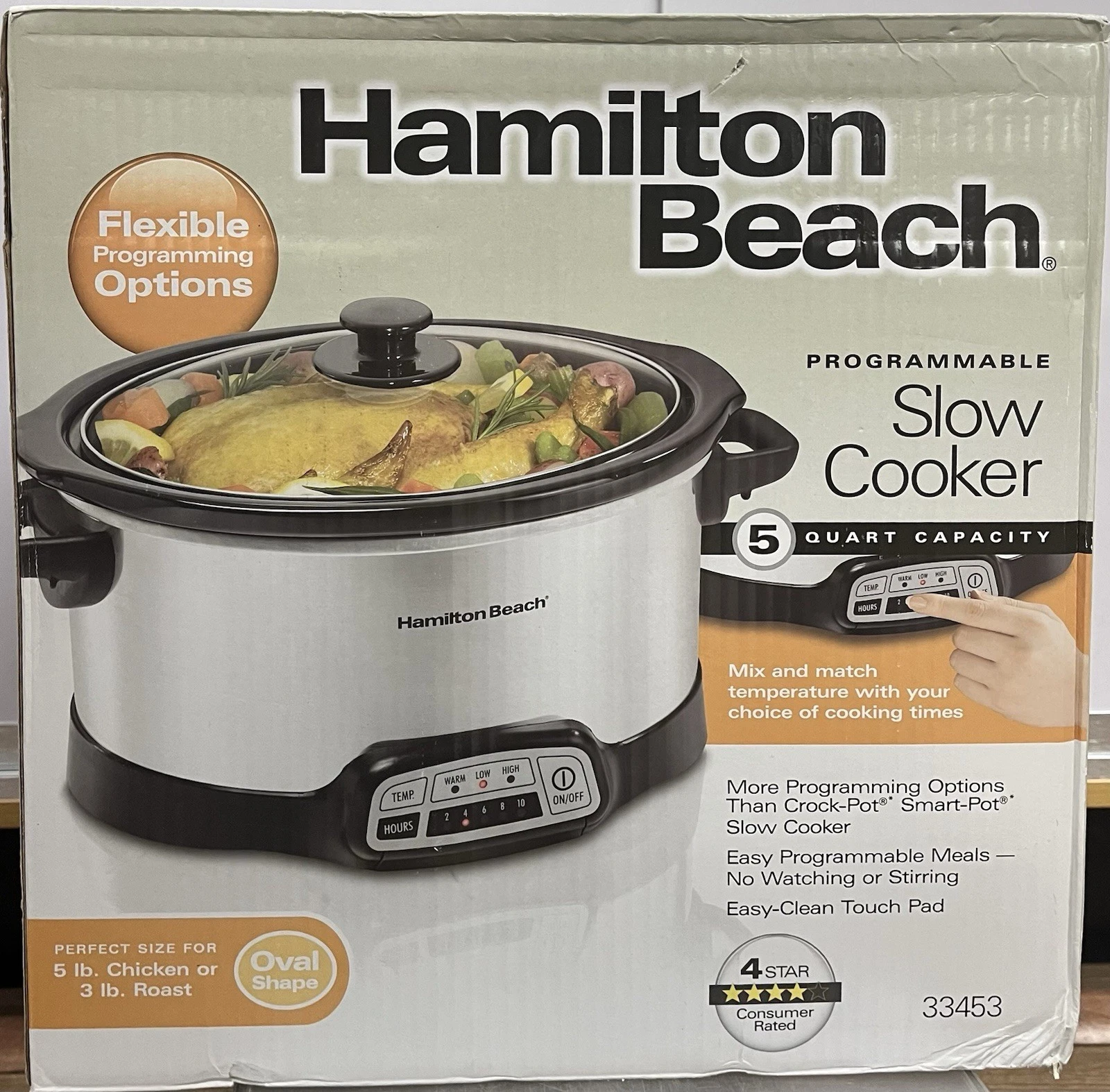Hamilton Beach 5 Qt. Oval Programmable Crock Pot Slow Cooker #33453 Open Box