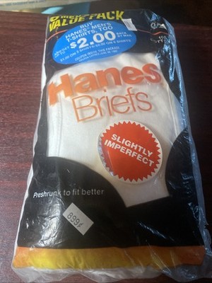 Hanes Tighty Whiteys Briefs 6 Pack Men Size 42 100% Cotton New Old Stock 1990