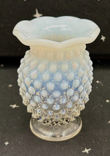 VTG Fenton Hobnail Vase Clear/White Opalescent 3.5" Ruffled Edge