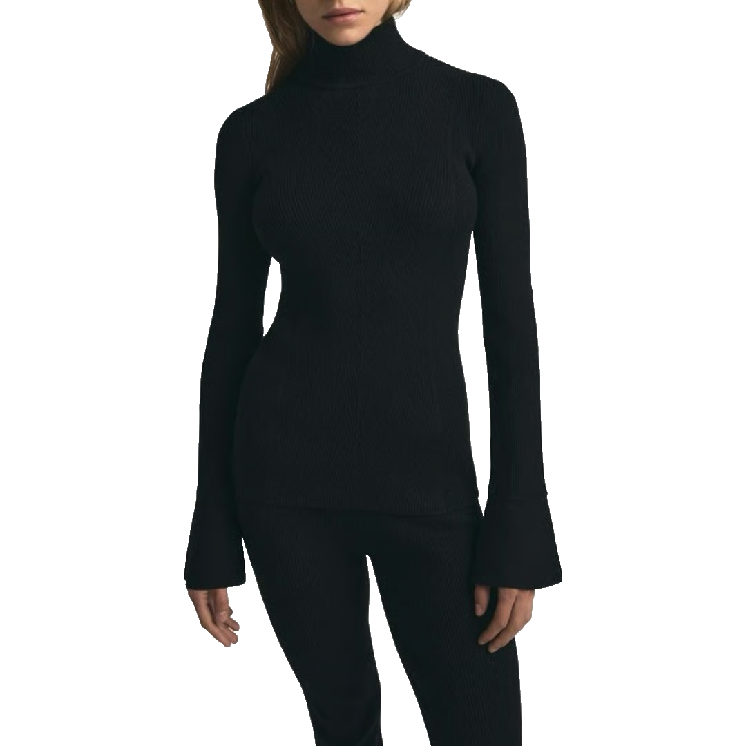 NEW, Favorite Daughter The Runway Top Ribbed Black Knit Turtleneck Sz M #T3871