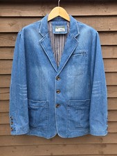 Giacca blazer Karaku denim a righe uomo XL blu lavoro bottoni misto cotone