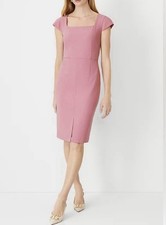 NWT Ann Taylor Scooped Square Neck Front Slit Sheath Dress Mauve Orchid 6 Curvy