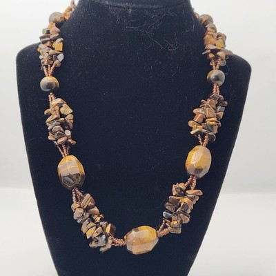 Tiger's Eye Stone And Chip Necklace 20-22 In