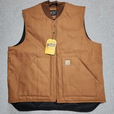 Carhartt Vest New 0V0001-M Brown Canvas Diamond Quilt Lining Men's XL 106676-BRN