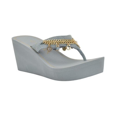 Women's GUESS Sutton Charms EVA Thong Wedge Sandals Light Blue Denim