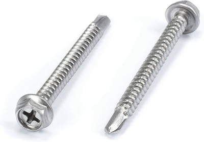 100pc Stainless Steel Self Drilling Tapping Screws #10 x 2'' Hex and Phillips