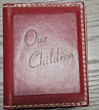 Vintage 1950s Mini Leather Pocket Photo Album "Our Children" Holds 20 Photos 3x4