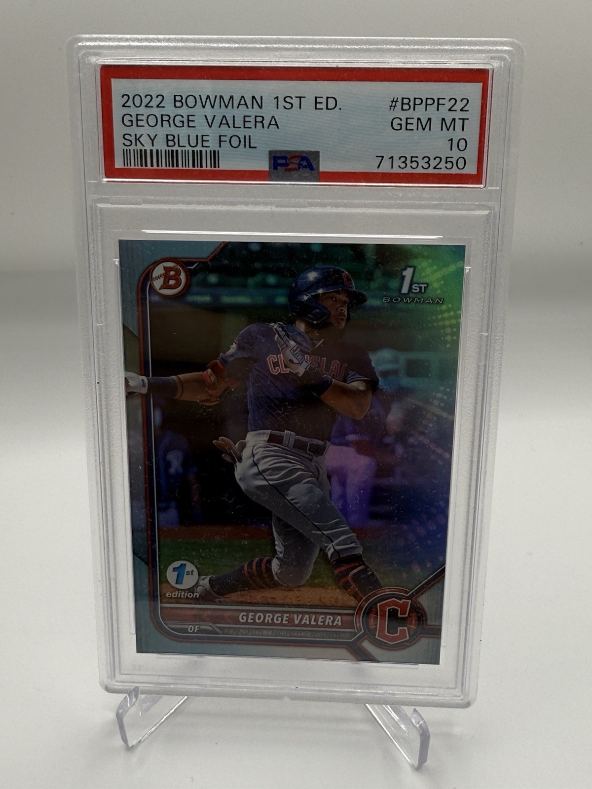 2022 Bowman 1st Edition George Valera Sky Blue Foil PSA 10