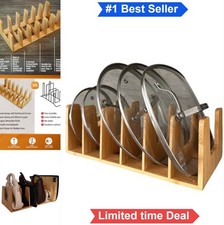 Bamboo Pot Lid Organizer 6 Dividers Cabinet Storage Pan Rack For Cookware Lids