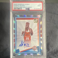 Panini Donruss WNBA 2025 Saniya Rivers Rated Rookie #92 Holo Laser Auto PSA 9