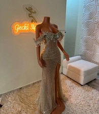 Size 4, Beige/sheer custom-made prom dress