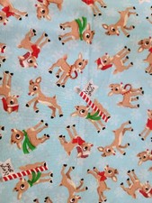 Set of 2 Complete Cotton Pillowcases Handmade All Over Rudolph Print