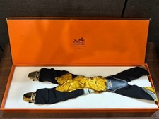 Hermes Suspenders Silk Multi Color Black Vintage Authentic with Box Size Free