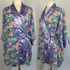 Victorias Secret Gold Label Robe One Size Purple Floral Lingerie Chiffon Vtg 90s