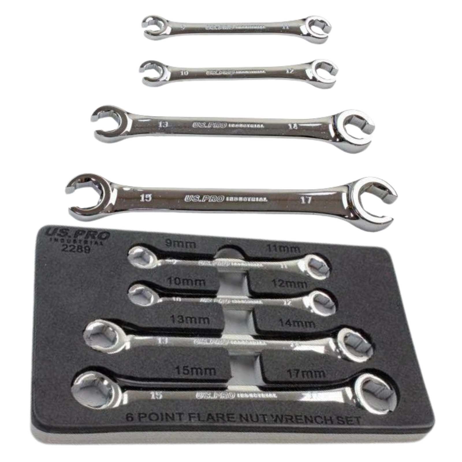 US PRO 4pc Flare Nut Wrench Set 6 Point CR-V Spanners EVA Tray 9mm-17mm 2289