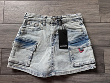 TRUE RELIGION GIRLS DENIM BLUE SKORT, ADJ WAISTBAND, PINK HORSESHOE, NWT