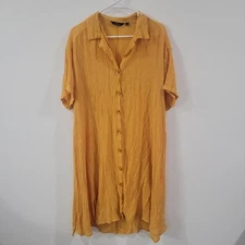 Mille Gabrielle Womens Dress Midi Size 1X Mustard Yellow Gauze Collared