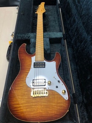 Electric Guitar Fujigen FGN Expert OS 2022 Aqua Timber 5A Flame Maple Gold MIJ