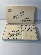 Vintage Jumbo Size Giant Face Marblelike Dominoes By Puremco No.1432 Ivory,Boxed