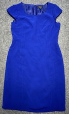 Tahari Arthur S Levine Dress Womens 12 Blue Cap Sleeve Sheath Lined Work Office