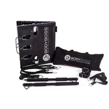 BodyBoss Home Gym 2.0 Full Portable Gym Home Workout Package Black 2 Bands