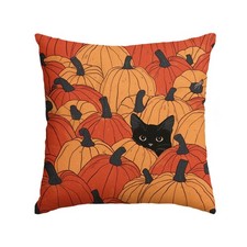 Orange Fall Pumpkin Black Cat Throw Pillow Cover 18 x 18 Inch