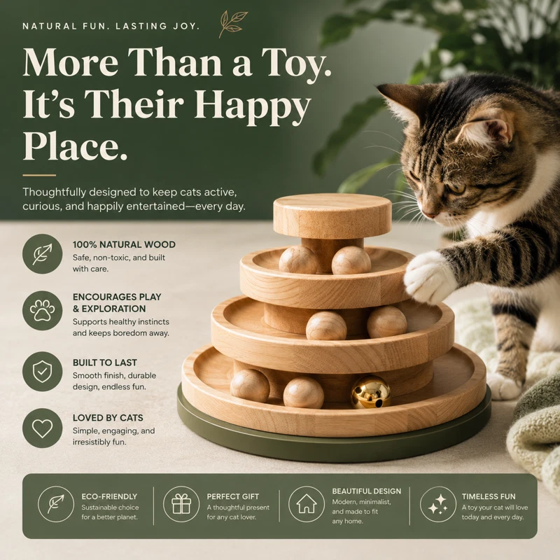Interactive Cat Toy Wooden Puzzle Ball Track for Indoor Cats Kittens