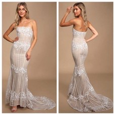 NWT NEW Lulus Ever Thine White Lace Strapless Maxi Dress Wedding Bridal Medium