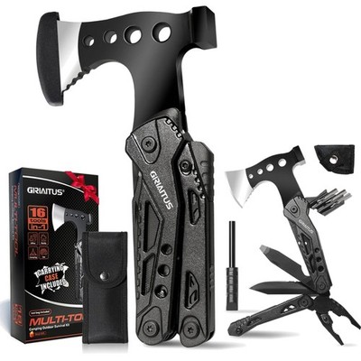 Multitool Camping Zubehör Geschenk Axt Hammer Zange Säge Schraubenzieher Flas...