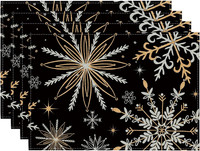 Schwarz Gold Schneeflocken Weihnachten Platzsets 4Er Set, 30X45Cm Winter Xmas Ti