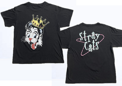 2 Sides Stray Cats 1989 Tour Black Cotton Shirt Full size S-5XL CS85