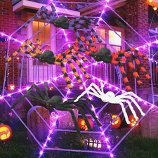 Giant Hanging Spider Web with Big Faux Tarantula-Scary Halloween Decor for Party