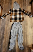 Shein Kids Boys Jogger Pants Flannel Button Up Top Sz 10Y