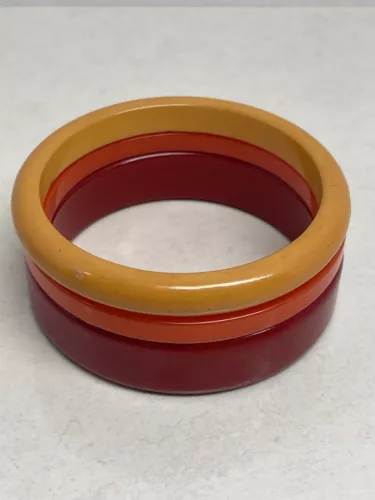Bakelite Bangle Set of 3 - Cherry Red, Orange & Butterscotch Vintage