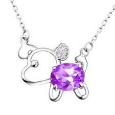 Natural Amethyst Sterling Silver Puppy Necklace Pendants Gifts for Her